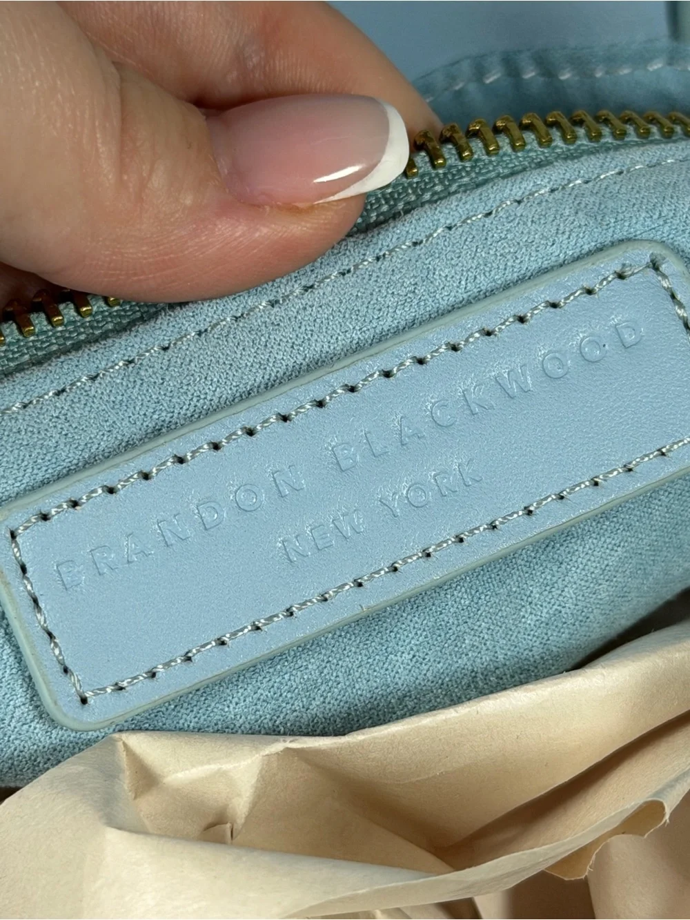 Brandon Blackwood New York Ruched Tote bag- light blue (hard to find color)